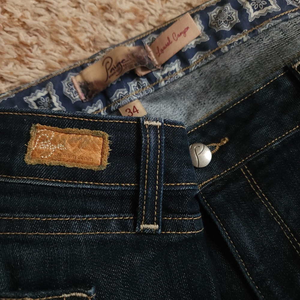 Paige Laurel Canyon Jeans Women 34 Dark Wash Flare Bootcut Mid Rise Made in USA